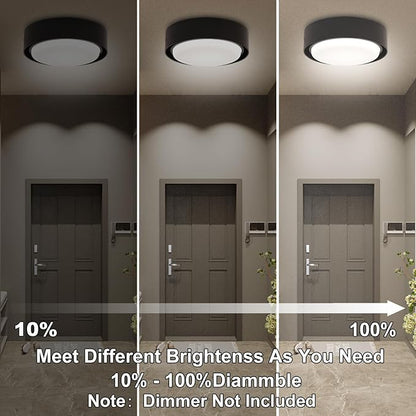 Black Flush Mount Ceiling Light, 12 Inch LED Metal Light Fixture, 3000K 4000K 5000K Dimmable Modern Lighting Fixture Ceiling for Bedroom Hallway Kitchen Bathroom