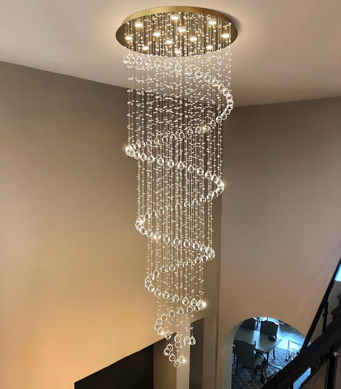 HAIXIANG 118 Inches Crystal Glam Chandelier Long Light Chandeliers with Dimmable Light Bulbs Gold High Ceiling Pendants Light Fixtures for Foyer Entryway Living Room Stair