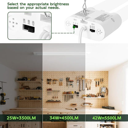 Hlite 4FT LED Shop Lights 5500LM - 3CCT Selectable 4000K/5000K/6500K, Adjustable Wattage 25W 34W 42W, Linkable Utility Light Fixture for Garage Ceiling Workshop,6 Pack