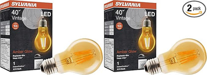 Sylvania A19 LED Vintage Light Bulb, 40W Equivalent Efficient 4.5W, 13 Year, 380 Lumens, Dimmable, Amber Glow - 2 Pack (75347)