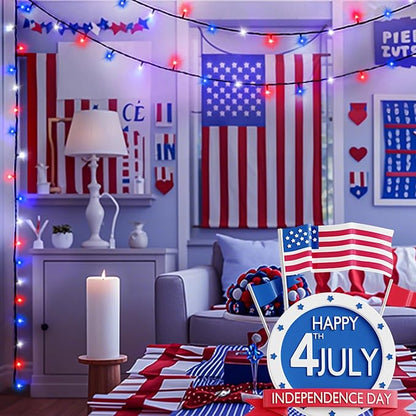 4th of July 95FT 240LED Red White and Blue String Lights, Extra-Long Connectable Led Twinkle Lights Waterproof with 8 Modes Memory, Independence Day Decoration