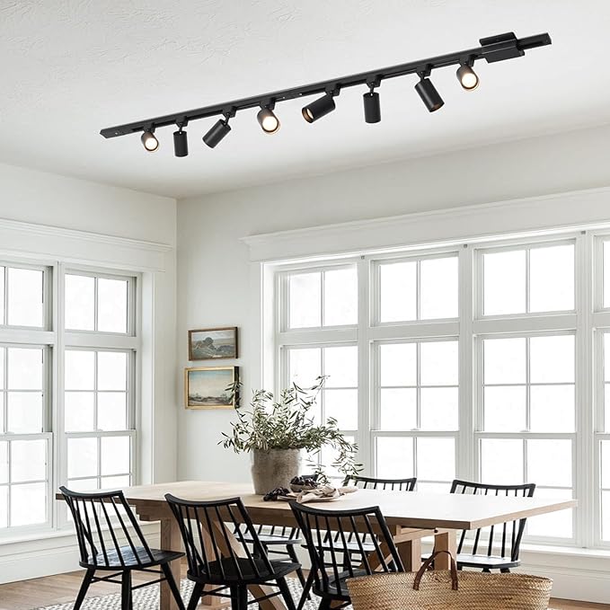12-Light LED Track Lighting Kit with 13FT H Track Lighting Rails & Floating Canopy Connector, GU10 Track Light Kit, Modern Kitchen Track Lighting Fixtures Ceiling Spot Light, Black(No Bulbs)