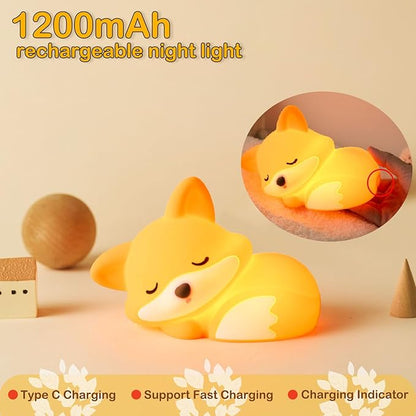 VoMii Fox Night Light for Kids, Cute Fox Lamp Silicone Baby Nursery Night Lamp, Dimmable Squishy Touch Bedside Lamps, Adorable Rechargeable Animal Lamps Gifts Kawaii Room Decor for Kids Girls Boys