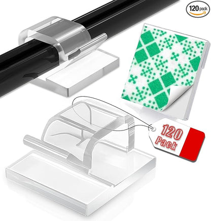 Latoxcaa 120PCS Heavy-Duty Adhesive Cable Clips, Clear Traceless Cord Organizer & Wire Holders for Wall, Desk, Car, LED Strips and Outdoor Lights (Small)