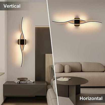 KARTOOSH Battery Operated Wall Sconces Set of Two with Remote Control, Dimmable/3 Color/Night-Light/Timer/Memory, Black Modern Wireless LED Sconce for Living Room, Hallway, Bedroom, 39.3 Inch (2 Pack)