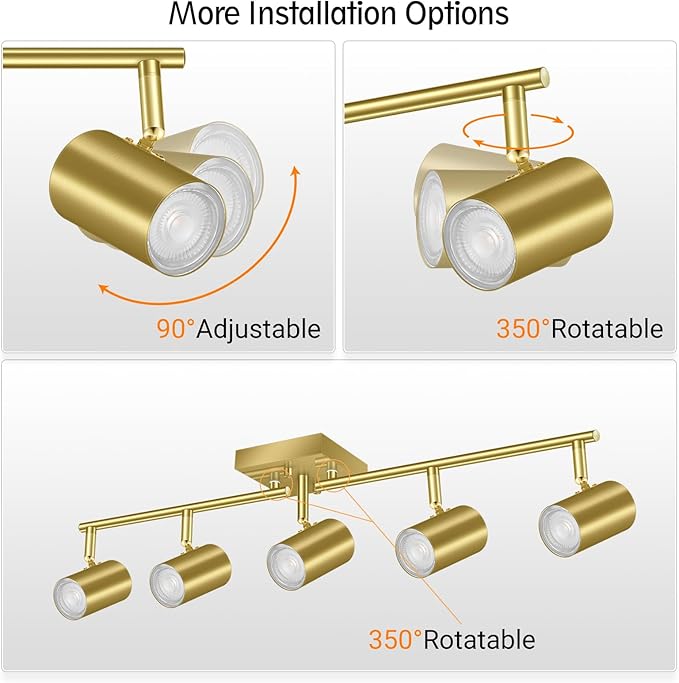 AUQUEE 5 Light Track Lighting Fixtures Ceiling, Gold Kichen Track Lighting, Rotatable Light Heads, Adjustable Modern LED Track Lights for Kitchen/Living Room/Hallway/Bar,GU10 Bulb Not Included