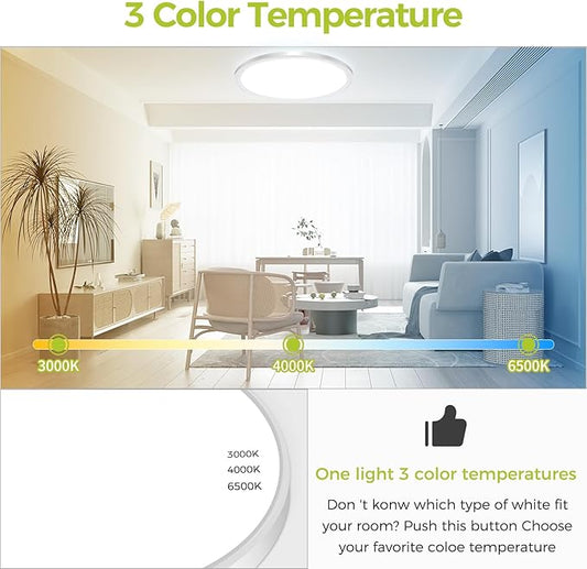 hepside 20Inch Big Dimmable Flush Mount LED Ceiling Light Fixture, 3000K-4500K-6000K 3 Color Selectable Ceiling Lamp 45Watt 4500LM Low Profile Ceiling Light for Kitchen Bedroom Hallway Porch