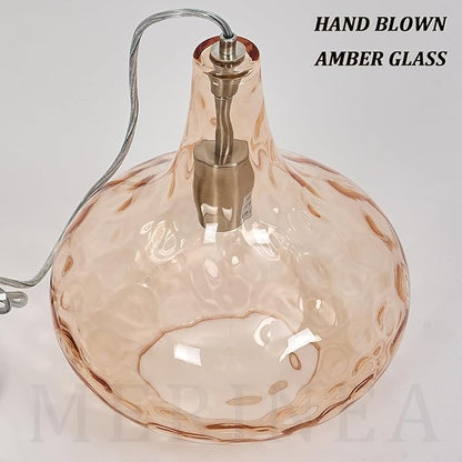 11" Amber Hammered Glass Pendant Light – Brushed Nickel Finish, Adjustable Hanging Cord, Modern Farmhouse Ceiling Light for Kitchen Island, Dining Room, Hallway