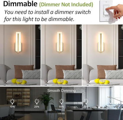 Tipace Hardwired Gold Dimmable Modern LED Wall Sconce 2 Packs 3000K 3500K 4000K 5000K 6000K Indoor Wall Lights Up and Down Wall Mount Light for Living Room Bedroom Hallway Corridor(5CCT)