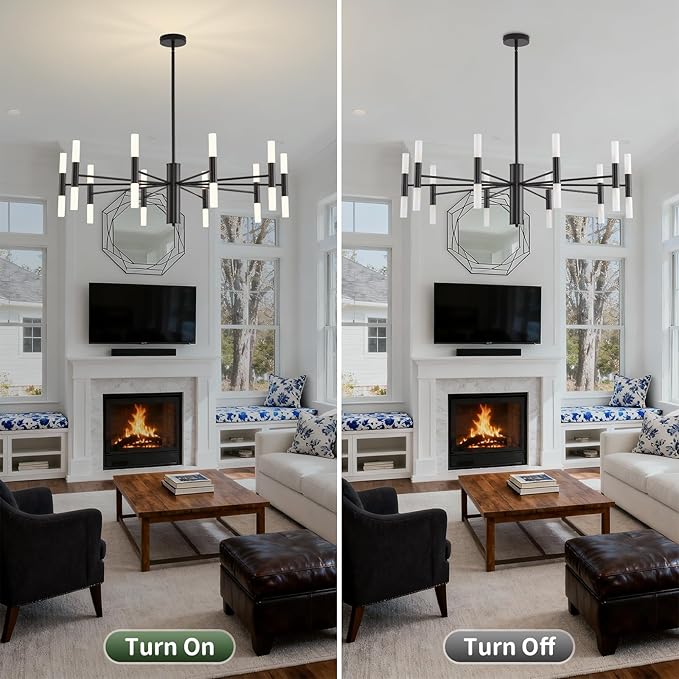 Black Modern Chandelier 20-Light, Large Farmhouse Round Candle Chandeliers with Acrylic Shades, 38.6" Dining Room Light Fixture for High Ceilings, Living Room, Foyer, Entryway, G9 Base