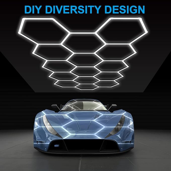 LZHOME LED Hexagon Garage Lights: 15900LM Super Bright 3 Hexagon LED Lights Car Detailing Hexagonal Light for Garage Workshop Warehouse Basement Gym