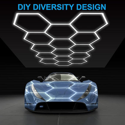 LZHOME LED Hexagon Garage Lights: 15900LM Super Bright 3 Hexagon LED Lights Car Detailing Hexagonal Light for Garage Workshop Warehouse Basement Gym