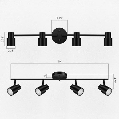 BoostArea LED 4 Light Track Lighting Kit,4 Way Industrial Ceiling Spot Lighting, Flexibly Rotatable Light Head for Kitchen, Living Room, Bedroom, Black,GU10 Bulb Not Included