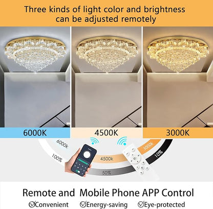 HAIXIANG Modern Chandelier Living Room Light Large Luxury Chandeliers for High Ceiling Foyer Entryway Lights Dimmable 110W LEDs Crystal Gold Lighting Fixtures
