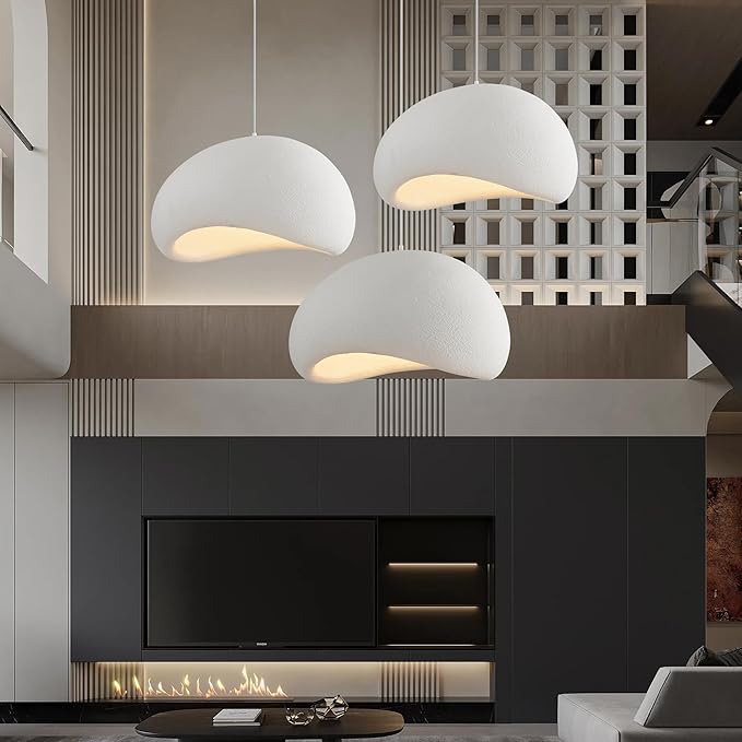 Wabi Sabi Pendant Light Oval, 23.6in Japanese Ceiling Fixture for Dining Room Kitchen Island Hallway Bedroom Restaurant, Adjustable Modern Japandi Hanging Lamp, E26 Base (60cm/23.6in)