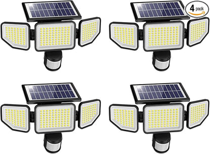 Onforu 4500LM Solar Lights Outdoor, 3 Heads Security Lights with Remote Control, IP65 Waterproof Motion Sensor Lights, 3 Modes Flood Lights for Wall, Porch, Yard, Outside, 4 Pack