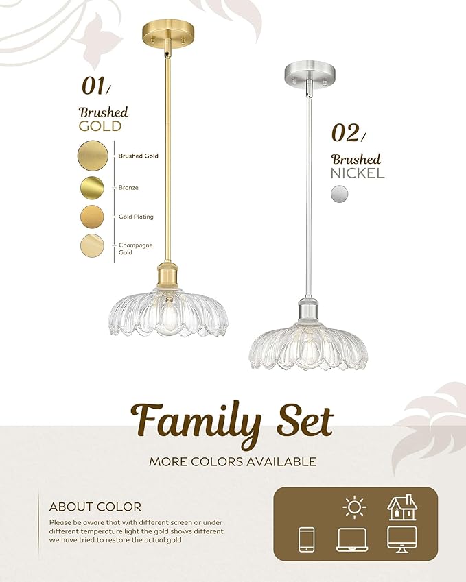 FEMILA 2 Pack Kitchen Island Lighting, Brushed Nickel Pendant Light, Hanging Light Fixture for Bedroom Hotel Living Room, E26 Base, 4FJX82MIL-2PK BN