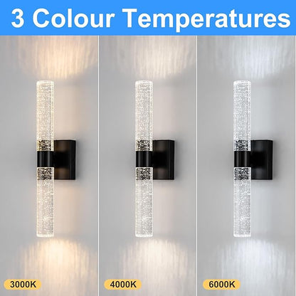 DORESshop Modern Wall Sconces Set of Two, 3CCT Crystal Bathroom Sconces Wall Light, Black Vanity Light Fixture, Sconce Wall Decor Set of 2, Wall Lights for Bedroom, Living Room, Hallway 18in