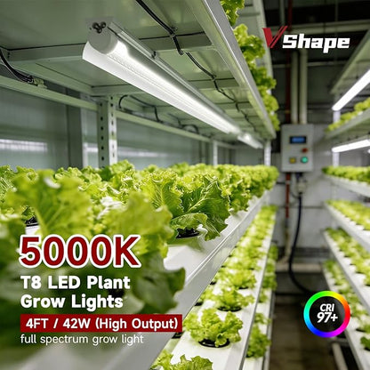 2 Pack LED Grow Light 4FT, 5000K Full Spectrum, 84W(2 x 42W), Linkable Growing Lamp Fixture, T8 Grow Lights for Indoor Plants, Seed Starting, Vegetables