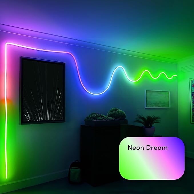 LIFX Supercolor Neon Flex Light Strip, 16ft Bendable RGBW LED Smart Neon, 60 Addressable Color Zones with Polychrome, Wi-Fi No Hub Required, Compatible with Alexa, Google, Apple HomeKit, LFXNEON16