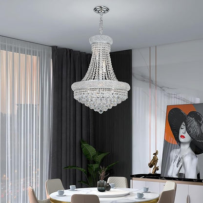 Crystal Chandeliers for Dining Room Light Fixture,Empire Style K9 Crystal Chandeliers for Entryway,12 Lights Chrome Luxury Lighting Fixtures for Living Room Stairway Bedroom Foyer D22 Inch