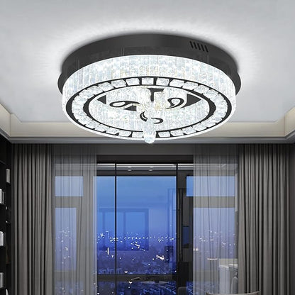 20'' Black Modern Crystal Chandelier LED Dimmable Flush Mount Crystal Ceiling Light for Living Room Bedroom Dining Room