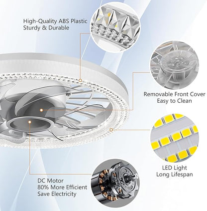 Deyagoo Ceiling Fan Light, 12-inch Socket Fan Light with Remote Control, 3 Colors (3000K-6500K) Dimmable LED Light Bulb, Screw-in Ceiling Fan for Bedroom, Kitchen, Storage Room, Closet, and RV.