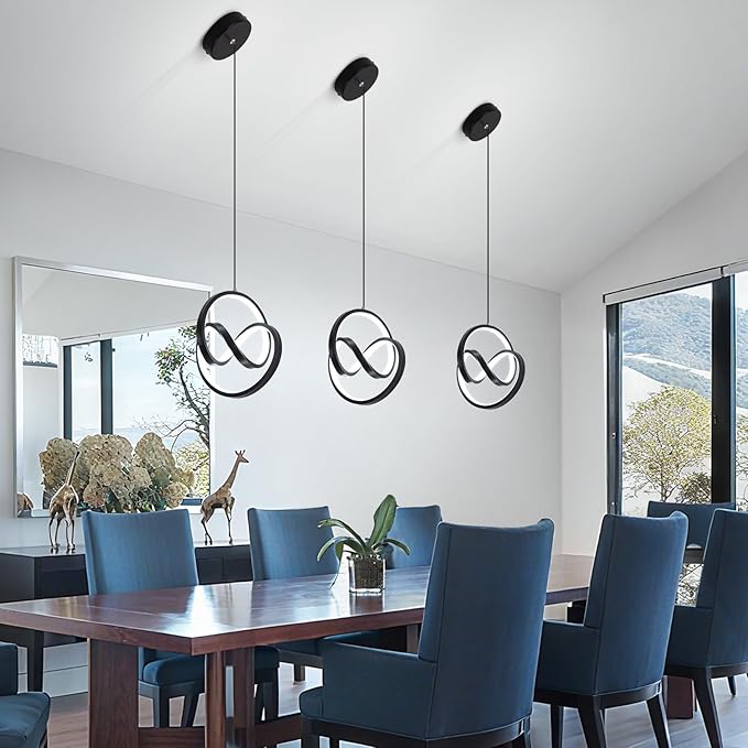Modern LED Pendant Light Fixtures 5500K Pendant Lights Kitchen Island Lighting Adjustable Height Black Hanging Lamp for Dining Room Bedroom Living Room,3 Packs