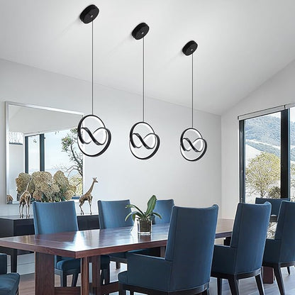 Modern LED Pendant Light Fixtures 5500K Pendant Lights Kitchen Island Lighting Adjustable Height Black Hanging Lamp for Dining Room Bedroom Living Room,3 Packs