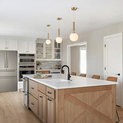 KCO Lighting Modern Globe Pendant Lights Kitchen Island Lighting White and Gold Pendant Light Single Pendant Lighting Frosted Glass Hanging Light Brass Vintage Ceiling Light Fixture