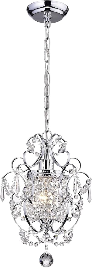 Edvivi Amorette Mini Chandelier Chrome Crystal Chandeliers, 1 Light Modern Elegant Glam Ceiling Light Fixture Chrome, Adjustable Hanging Lighting for Closet, Bedroom, Girls Room, Kitchen Island
