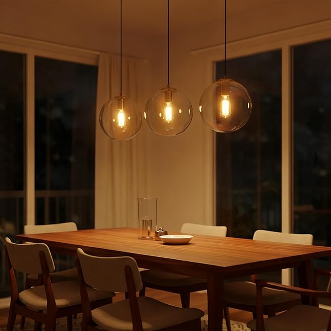 Modern Gold Globe Pendant Light, 10" Mid Century Brushed Brass Hanging Pendant Light Fixtures with Clear Glass for Kitchen Island Dining Room Bedroom Hallway Foyer, Adjustable Height