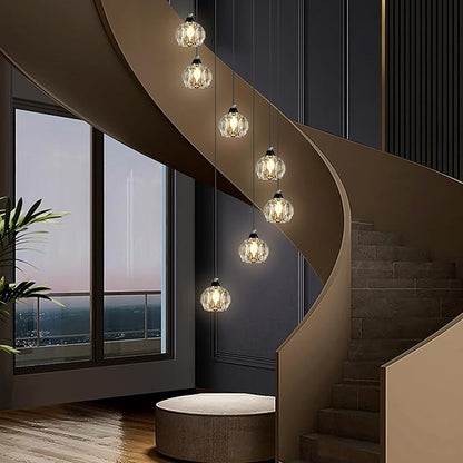 Weesalife Crystal Chandeliers for Staircases, 7-Light Black Modern Chandeliers for High Ceilings，Crystal Pendant Light Fixture for Living Room Kitchen Island Foyer Hallway Bar