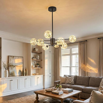 Modern Led Chandelier with Globe Glass,8 Light Dimmable Chandeliers for Dining Room,Pendant Lights Bubble Light for Dining Room,Farmhouse Kitchen Island,Living Room,Bedroom,Entrway,Hallway,3000-6000K