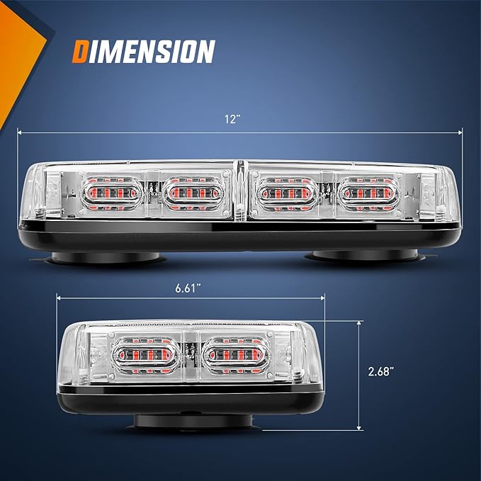 Nilight 12 Inch Roof Top Strobe Lights 48LED Hazard Light Emergency Safety Warning LED Flashing Bar Magnetic Mount 12V 24V Cars Trucks Tractors Snow Plows Construction Vehicles