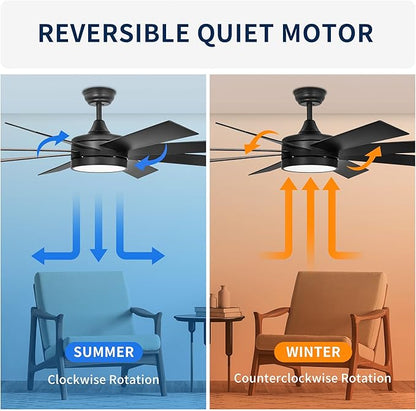 DWVO 60 Inch Black Ceiling Fan with Light and Remote, DC Fanlight for Indoor Outdoor, Modern Ceiling Fan with Reversible 6 Speeds, 3 Color Temperatures, Memory Function, Quiet Motor