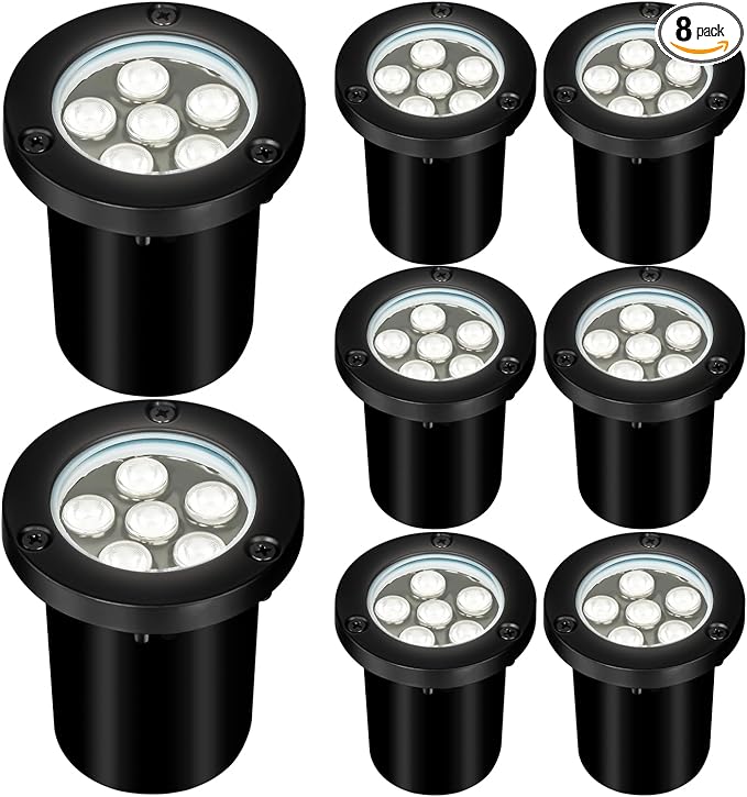 6W LED Landscape Lights, 110V 120V Well Lights IP68 Waterproof 5500k Cool White Outdoor In-Ground Lights for Yard, Garden Patio, Pathway,8 Pack