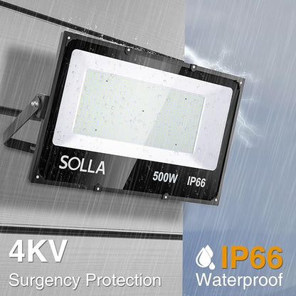 SOLLA LED Flood Light Outdoor, 500W 50000lm Daylight White 6000K, 2750W Equivalent Super Bright, IP66 Waterproof LED Arena Lights, Commercial Lighting Floodlight for Backyard,Stadium,Fields,110-265V