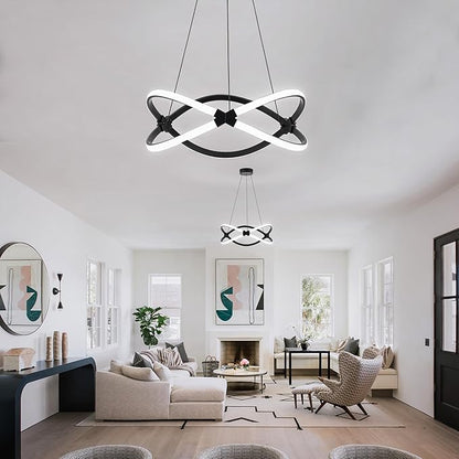 Mayful Modern LED Chandelier,3-Color Dimmable with Remote Control,Black Adjustable Height Pendant Light Fixtures with Circular Ring Shape,Modern Chandeliers for Dining Room Kitchen Island Living Room