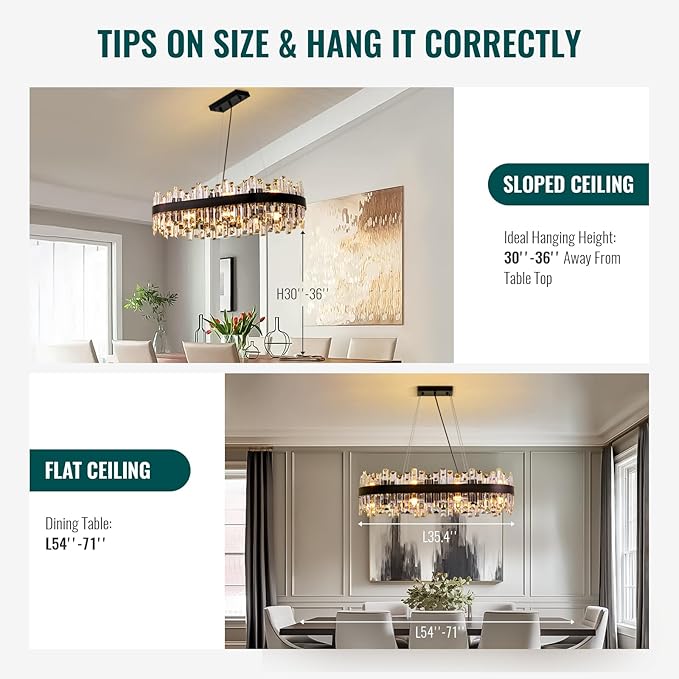Siljoy Modern Crystal Chandelier, 16-Light Black Rectangular 2-Tiers K9 Crystal Raindrop Chandelier, Farmhouse Crystal Ceiling Light Fixture for Living Dining Room Kitchen Island L35.4 Inch