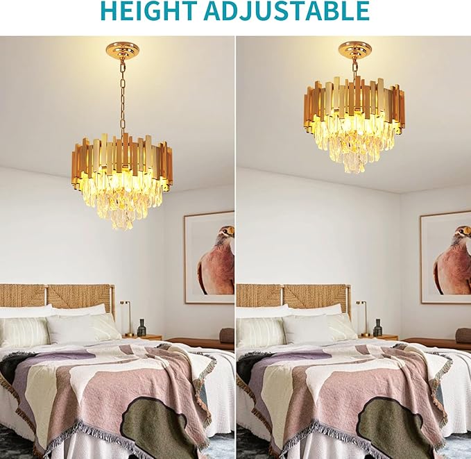 Depuley Modern Gold Crystal Chandelier: 5-Light 3-Tier Flush Mount Chandelier 12 Inch Luxury Round Hanging Pendant Light Fixture for Porch Bedroom Dining Room Foyer Included Bulbs