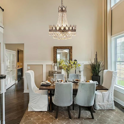 TOCHIC French Empire Crystal Chandelier 6-Light Farmhouse Antique Bronze Chandelier Vintage Rustic Ceiling Light Fixture for Dining Living Room, Bedroom, Kitchen Island, Bathroom, Foyer, 19" W