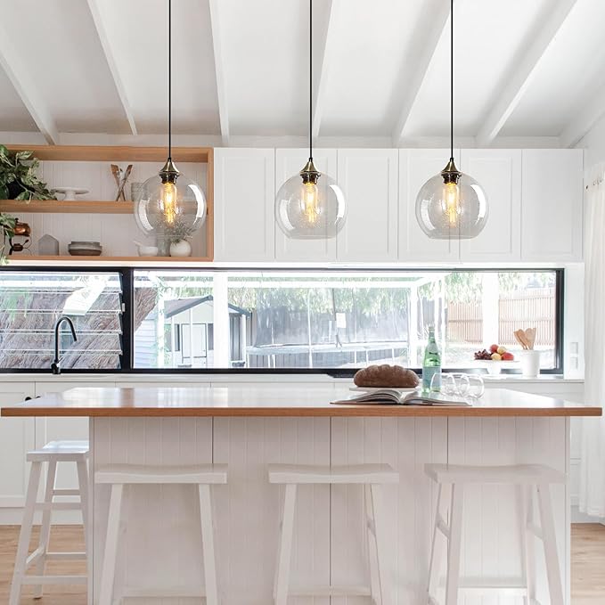 Clear Glass Pendant Lights Kitchen Island Lighting Globe Pendant Light Fixtures Modern Pendant Lighting for Kitchen Island Bedroom Living Dining Room Light Fixture(7.87in, 1-Pack)