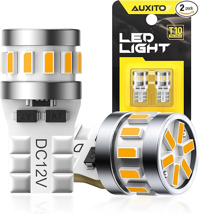 AUXITO Latest 194 LED Bulbs Amber Yellow, Canbus Error Free 168 2825 T10 W5W LED Bulb for Car Dome Door Map Courtesy Trunk Cargo Marker License Plate Exterior Lights, Pack of 2