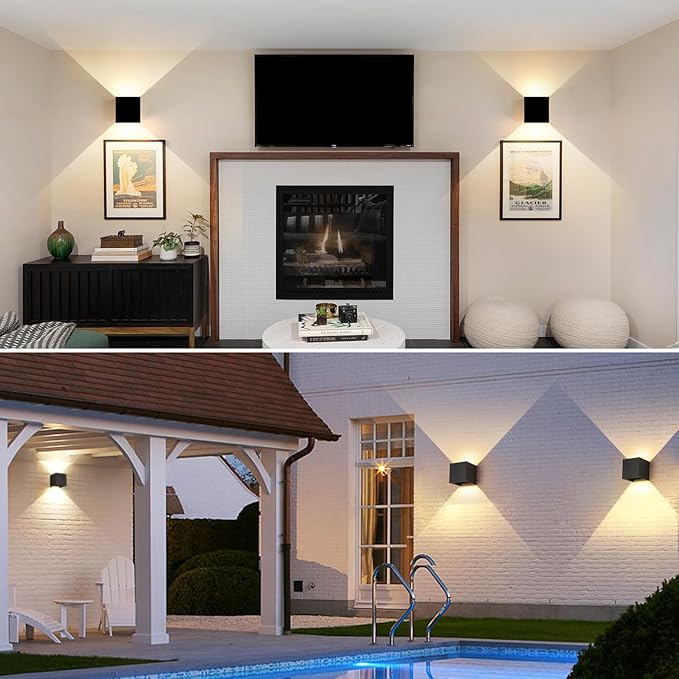 4-Pack 20W LED Outdoor Wall Lights Exterior/Interior,3 Colors Adjustable Wall Sconce,Modern Square Aluminum Wall Light,Up and Down Outdoor Lighting Fixtures,IP65 Waterproof Porch Light, ETL Listed