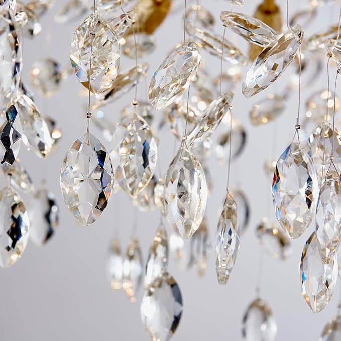 Modern Gold Crystal Chandeliers Chandeliers - L63 inch Rectangular Golden Tree Branches Ceiling Pendant Light Fixtures, Luxury K9 Raindrop for Dining Room