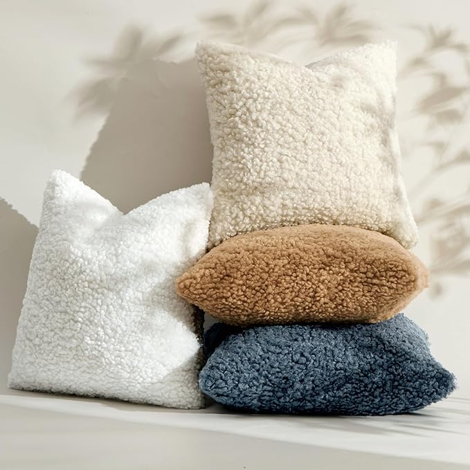 MIULEE Pack of 2 Throw Pillow Covers 18x18 Inch Neutral Cream White Faux Fur Decorative Sherpa Pillow Covers Fuzzy Accent Soft Sheepskin Fleece Cushion Cases for Boho Home Decor Couch Living Room Bed