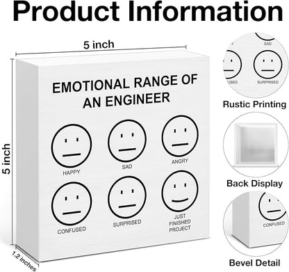 Engineer Gifts for Women Men, Funny Sarcastic Gifts for Engineers, Emotional Range of an Engineer Wooden Sign for Home Office Desk Decor 5 x 5 Inches