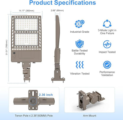 LED Parking Lot Light 400W 320W 240W Adjustable UL ETL Listed 5000K LED Street Light with Photocell 100-277V IP65 Outdoor Commercial Area Flood Security Lighting Arm Mount