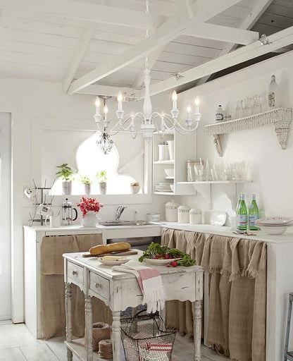 French Country Chandelier, 8-Lights Farmhouse Chandeliers for Dining Room Distressed White Chandelier, Rustic Candle Chandelier for Living Room Bedroom Kitchen